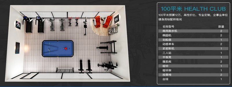 100平方健身室-壹号娱乐健身器材企事业健身解决方案 100平方健身室-壹号娱乐健身器材企事业健身解决方案